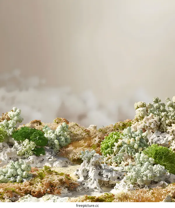 Abstract Landscape with Green and White Plants