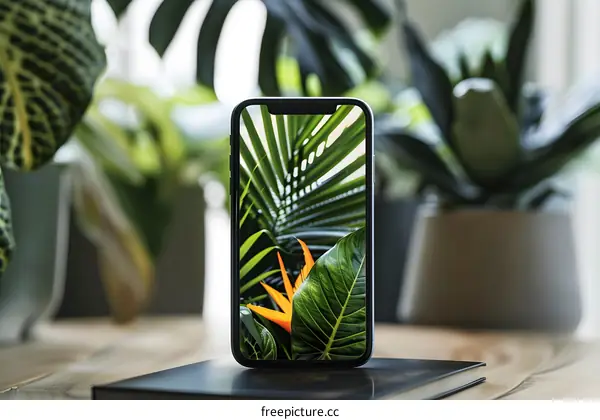 Green Tropical Leaves Phone Screen Mockup