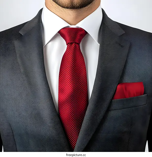 Business Man in Formal Gray Suit and Red Tie