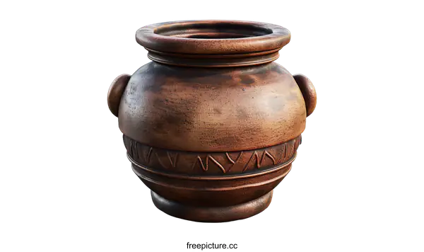 [Transparent Background PNG]Ancient Clay Pot Isolated on Black