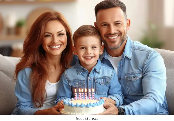 Happy Birthday Family Portrait with Cake