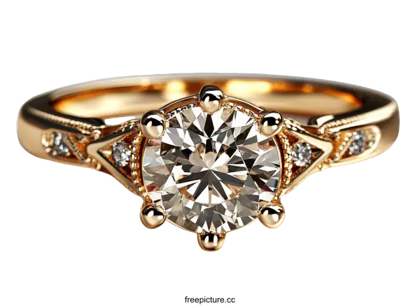 [Transparent Background PNG]Vintage Gold Diamond Ring Close-up