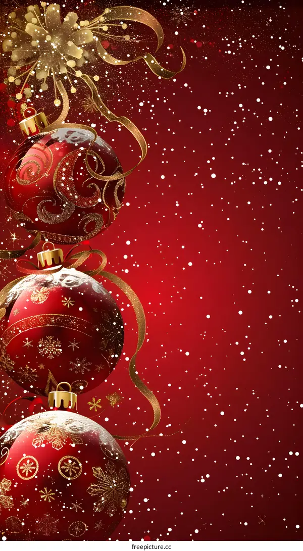 Christmas red balls with golden snowflakes