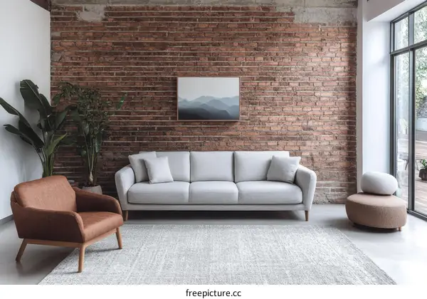 Modern Living Room with Brick Wall and Sofa Set