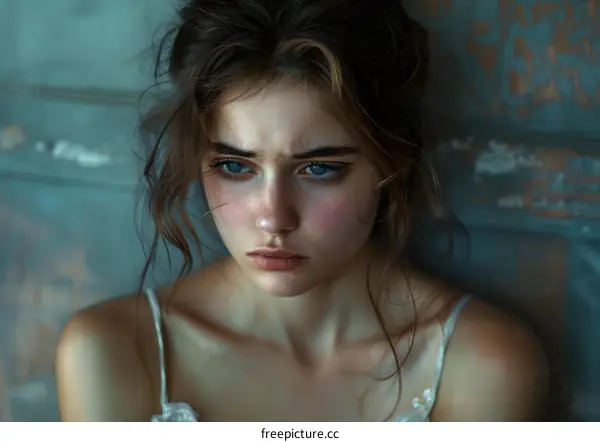 portrait of a beautiful sad young woman