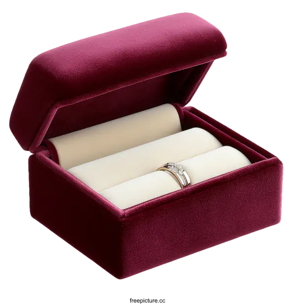[Transparent Background PNG]Elegant Burgundy Velvet Ring Box with Interior