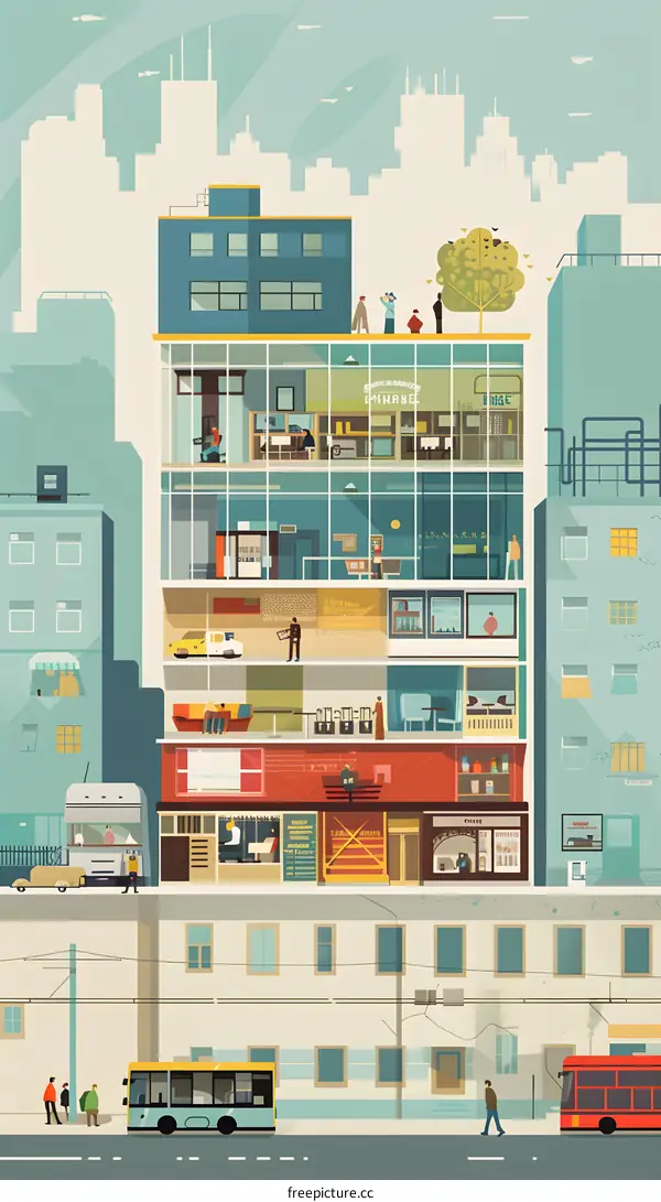 City Building Interior Design Illustration