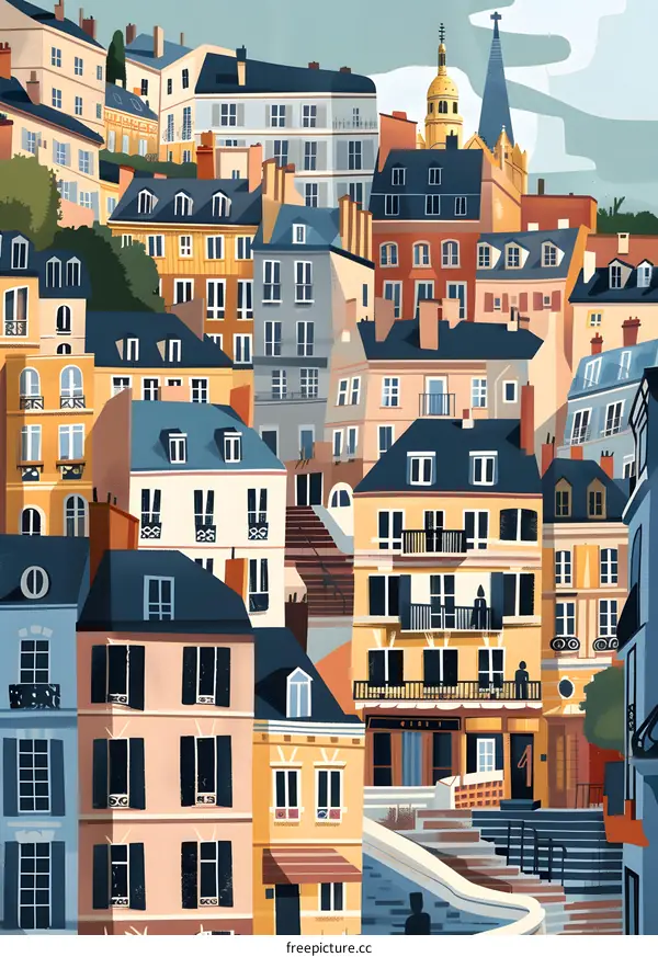 Colorful Illustration of Houses in a European City