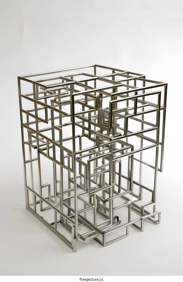 Abstract Metal Sculpture of a Cube