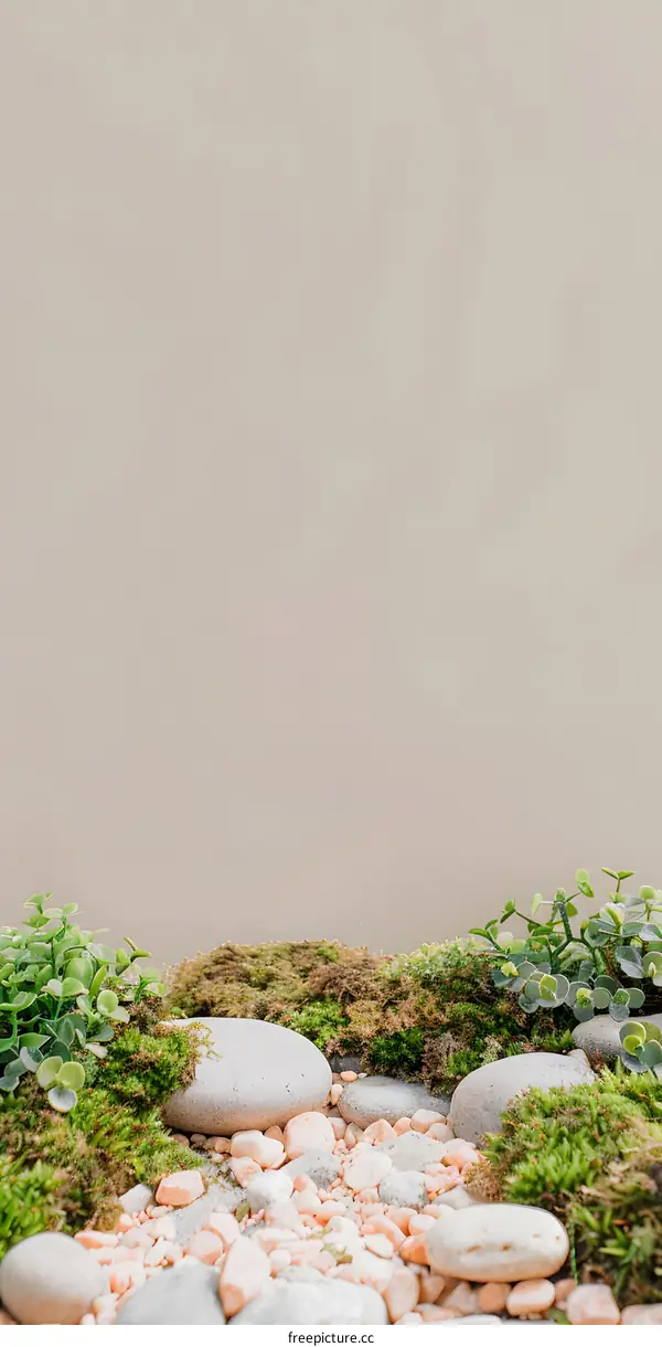 Simple Minimalist Green Moss and Stone Nature Background