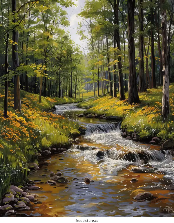 Tranquil Creek in Lush Forest Landscape