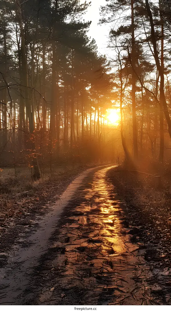 The sun shines through the trees in the forest
