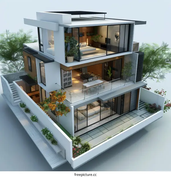 Modern Minimalist Style Villa with Courtyard and Greenery