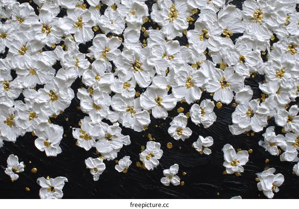 Abstract White Flowers on a Black Background