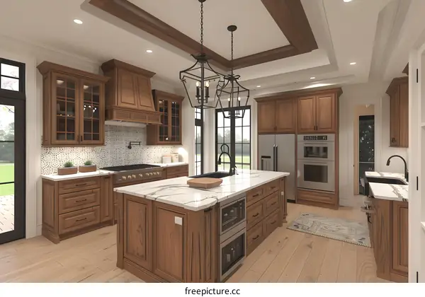 Modern Farmhouse Kitchen with Island and Wood Cabinets