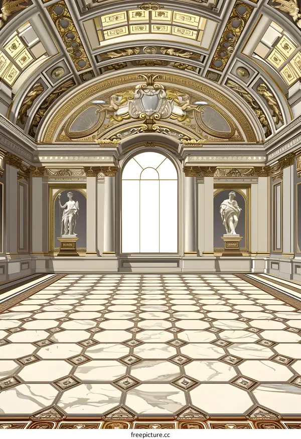 Classical Interior Design with Marble Flooring and Ornate Ceiling