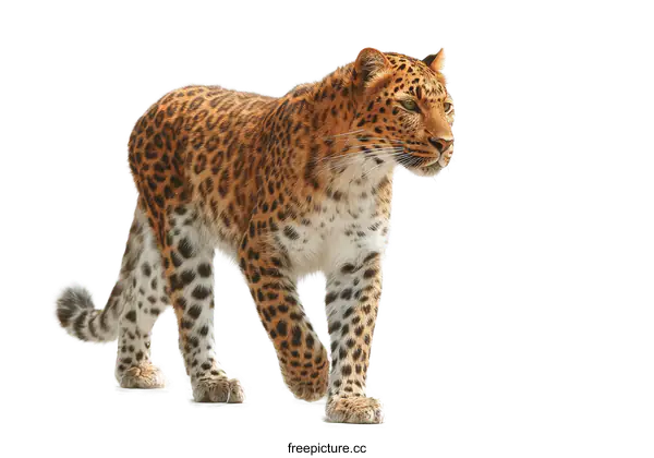 [Transparent Background PNG]Leopard Walking on a White Background