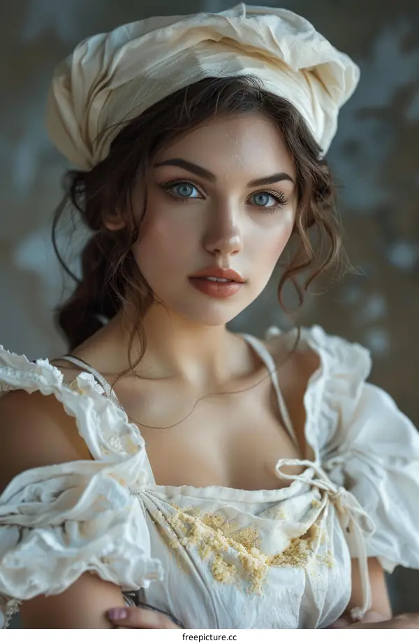 Portrait of a Beautiful Young Woman with Headband and Blue Eyes