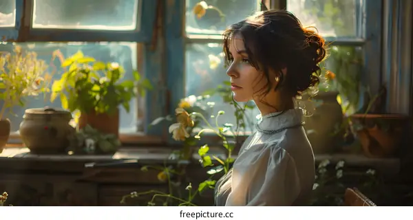 portrait of a beautiful girl in front of the window