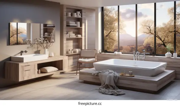 Luxury Bathroom with Bathtub Overlooking Forest