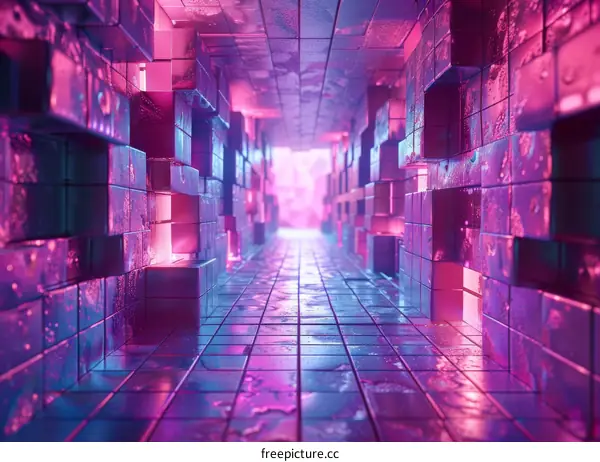 Neon Glow Tunnel: Pink and Blue 3D Abstract Design