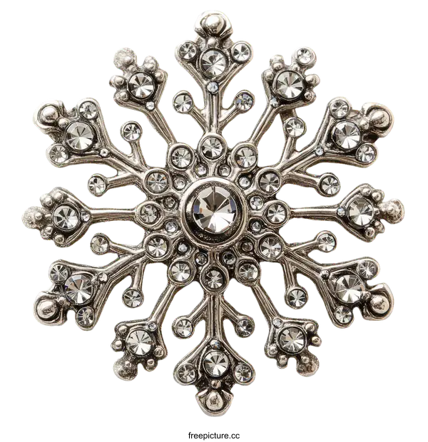 [Transparent Background PNG]Beautiful Silver Snowflake Brooch with Sparkling Crystals