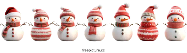 [Transparent Background PNG]Cute Christmas Snowmen in a Row