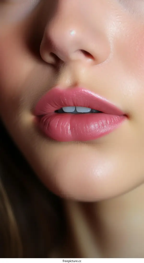 Close up of woman's lips with natural makeup
