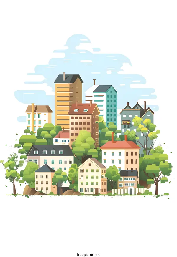 Illustration of a Green and Sustainable City with Buildings and Trees