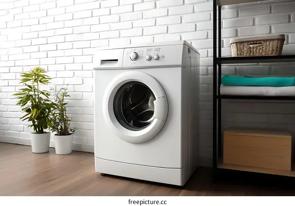 Modern Laundry Room with Washing Machine and Plants