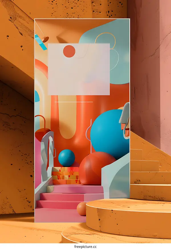 Abstract 3D Illustration of Colorful Geometric Shapes