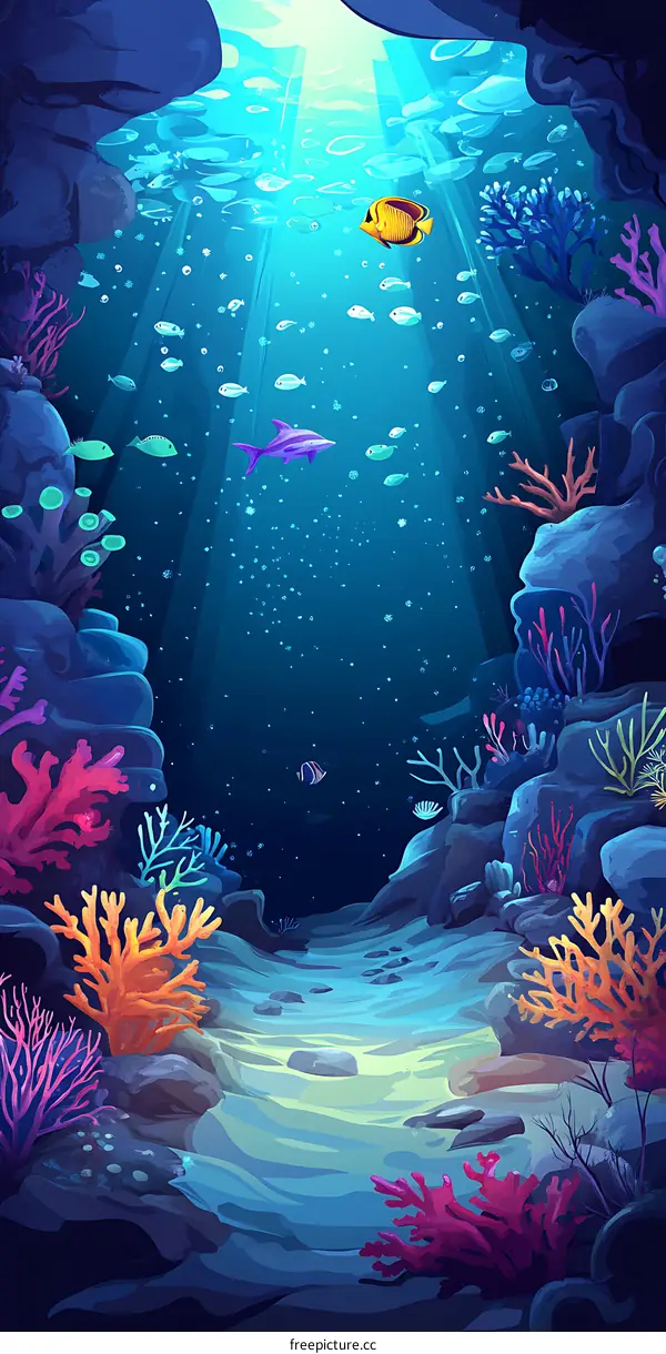 Underwater Scene With Colorful Coral Reefs