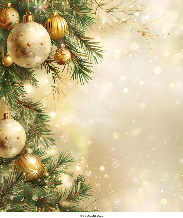 Christmas tree branch decorated with Christmas balls