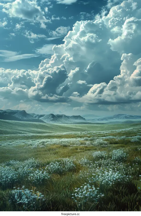 A Serene Landscape of Rolling Hills and Dramatic Clouds