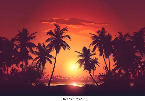 Palm Trees Silhouette At Sunset
