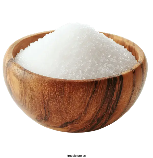 [Transparent Background PNG]Wooden Bowl Filled with White Sugar Crystals