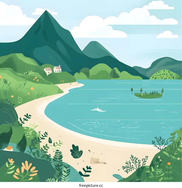 Beautiful Mountain Lake Landscape Illustration