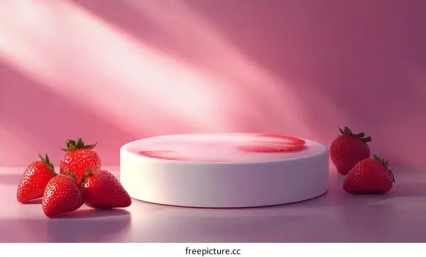 Strawberry Display Stand on Pink Background
