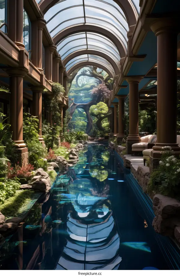 Indoor Lush Tropical Garden with Pool