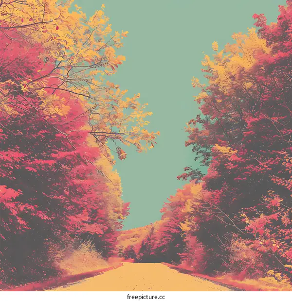 Autumn Road Through Colorful Forest