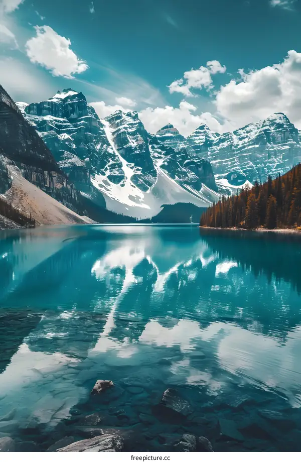 Mountain Lake Reflection With Blue Sky