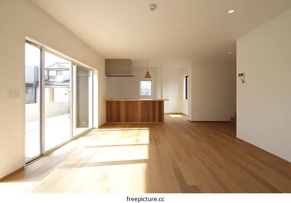 Modern Interior Design with Wooden Flooring and Large Windows