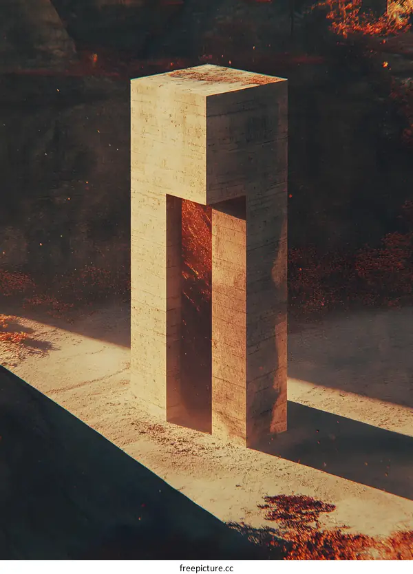 Abstract Minimalist Concrete Structure in Desert Landscape