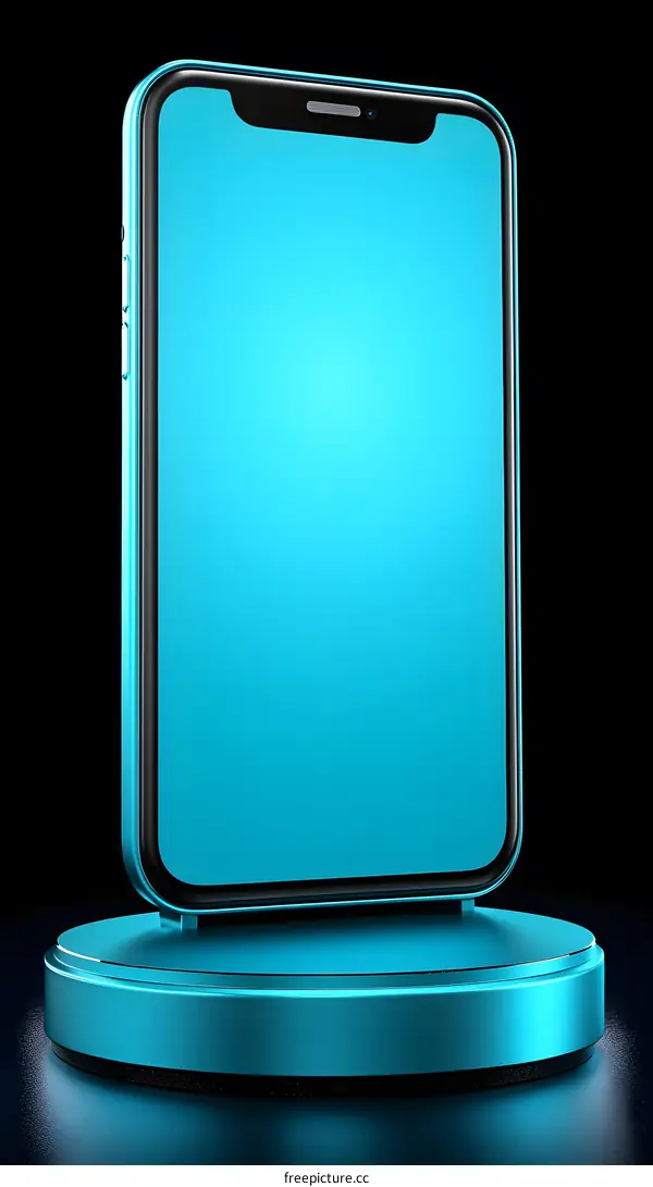 Blue Smartphone Mockup on Stand Against Black Background
