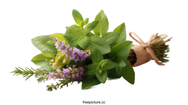 [Transparent Background PNG]Fresh Herbs Bouquet Close-up