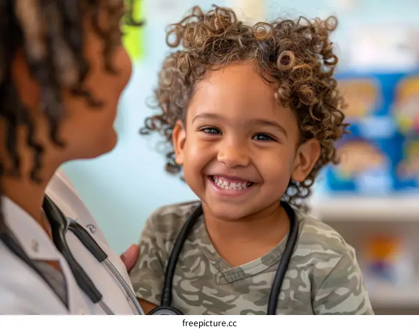 Toddler smiling at doctor during checkup