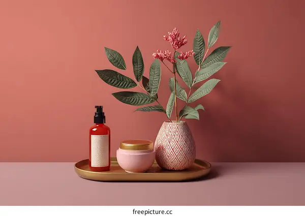 Pink and Red Spa Products Display