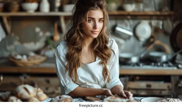 Portrait of a beautiful young woman in the kitchen