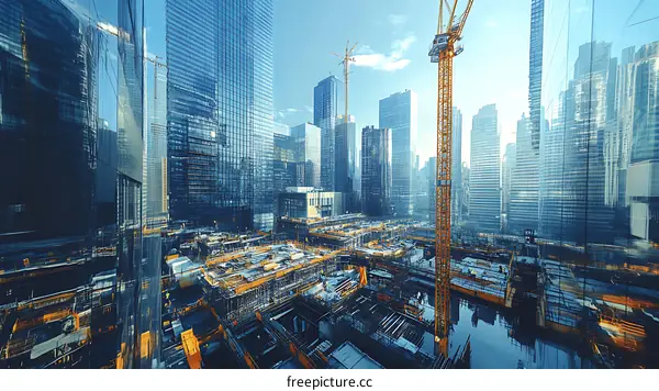 Modern Construction Site in a Skyscraper City