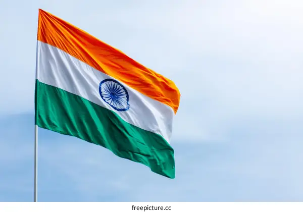 Indian Flag Waving in a Clear Sky